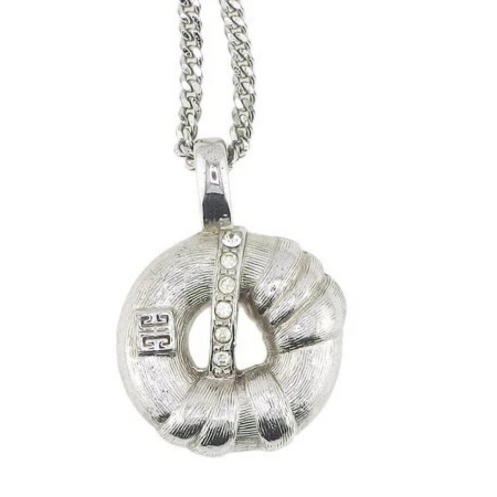 GIVENCHY Necklace 4G Logo Silver Hardware x Rhinestone Authentic - Picture 3 of 10